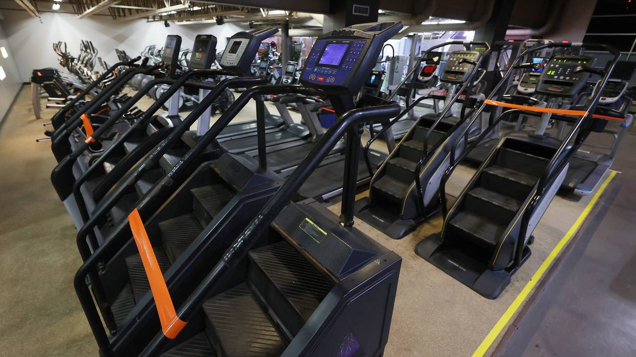 WEST ISLIP, NEW YORK - MAY 13: The Weight Room remains empty at Gold's Gym Islip on May 13, 2020 in West Islip, New York.