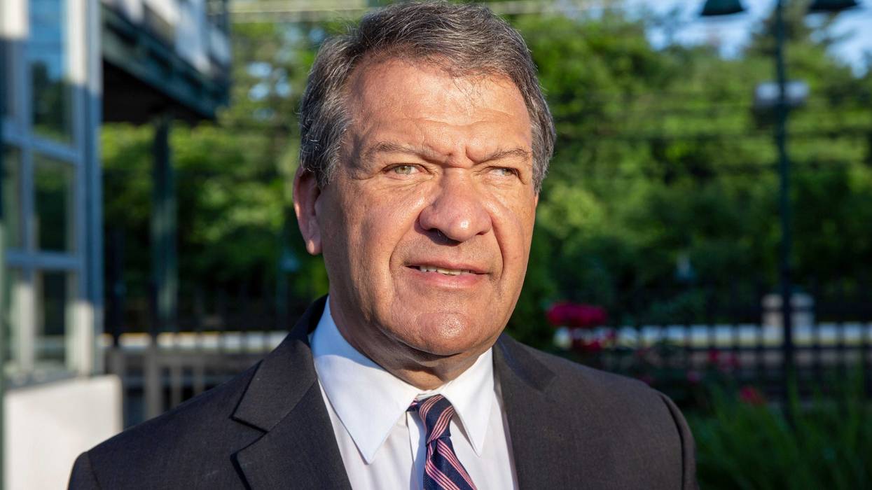 Westchester County Executive George Latimer campaigns at a train station in White Plains, NY, June 13, 2024. Latimer is running in the Democratic primary against incumbent Jamaal Bowman to represent New York's 16th Congressional District in the U.S. House of Representatives.