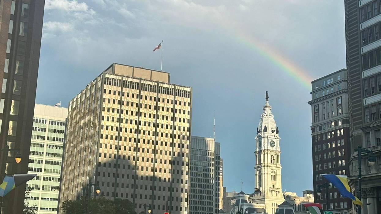 When the rain stopped, a rainbow was visible over City Hall from Logan Square.