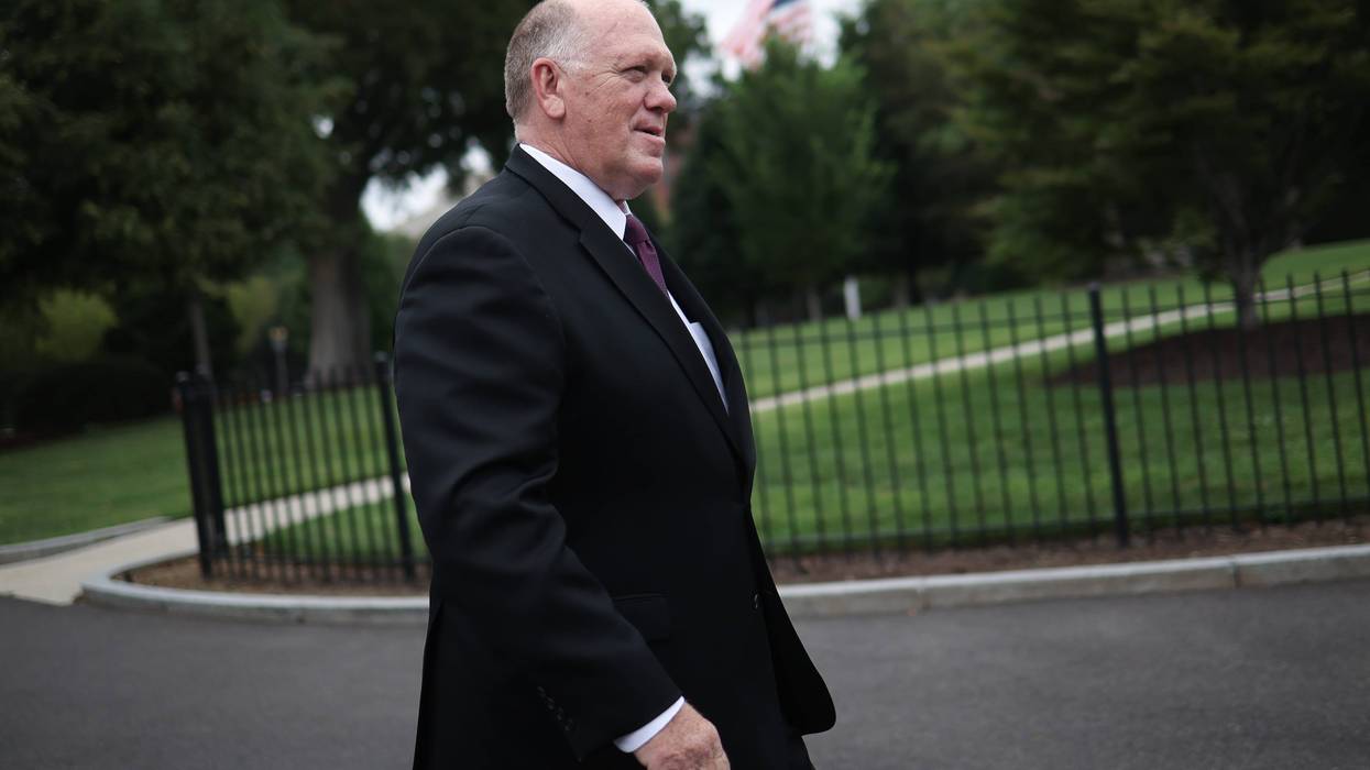 White House "Border Czar" Tom Homan walks toward reporters outside the White House on August 06, 2025 in Washington, DC. Homan answered a range of questions related to immigration issues while talking with reporters.