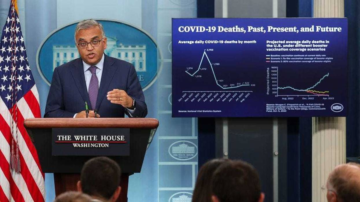 White House COVID-19 Response Coordinator Dr. Ashish Jha speaks at the daily press briefing at the White House on October 11, 2022 in Washington, DC. Jha spoke on the new COVID-19 Bivalent vaccine boosters and urged all Americans to take it. (Photo by Kevin Dietsch/Getty Images)