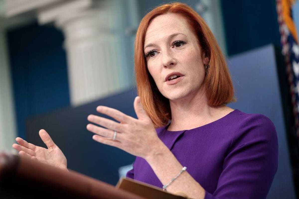 White House Press Secretary Jen Psaki gives remarks at a daily press conference in the James Brady Press Briefing Room of the White House on April 26, 2022 in Washington, DC. Earlier today the White House announced that U.S. Vice President Kamala Harris tested positive for COVID-19. (Photo by Anna Moneymaker/Getty Images)