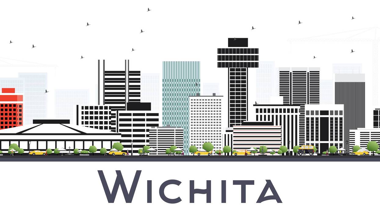 Wichita Kansas City Skyline with Gray Buildings Isolated on White