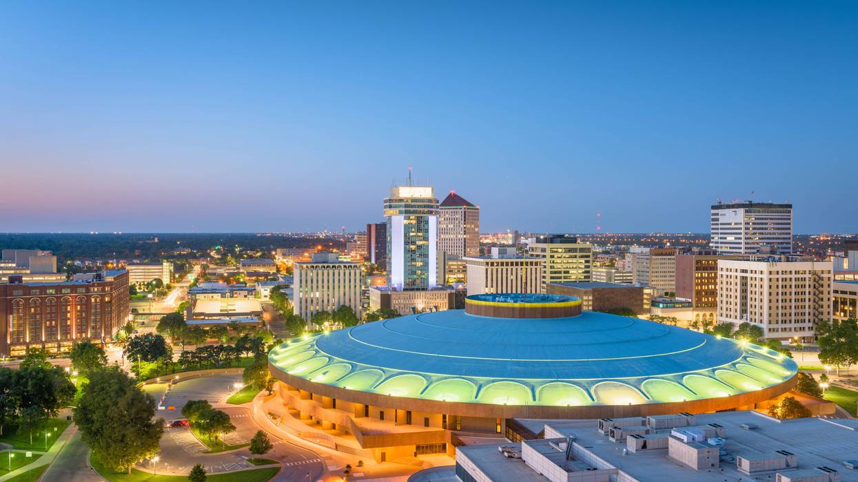 Wichita, Kansas, downtown skyline at dusk