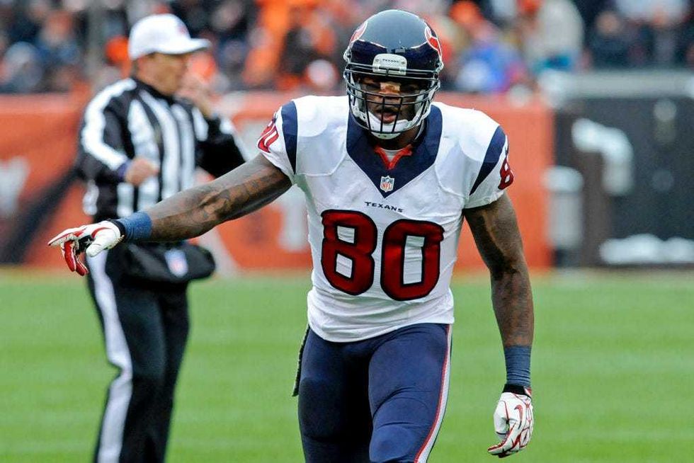 Wide receiver Andre Johnson #80 of the Houston Texans waits for the snap in the first quarter of a game against the Cleveland Browns at FirstEnergy Stadium on November 16, 2014 in Cleveland, Ohio. Houston won 23-7.