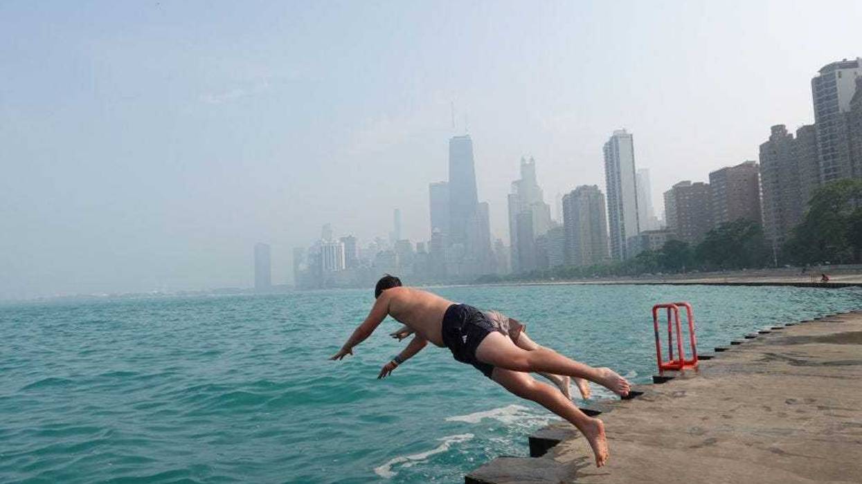 Wildfire smoke clouds the skyline on June 28, 2023 in Chicago, Illinois. The Chicago area is under an air quality alert as smoke from Canadian wildfires has covered the city for a second straight day. (Photo by Scott Olson/Getty Images)
