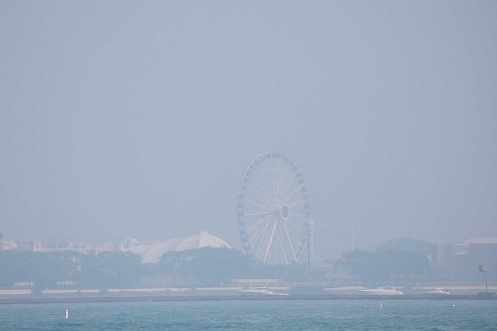 Wildfire smoke covers the ferris wheel on Navy Pier