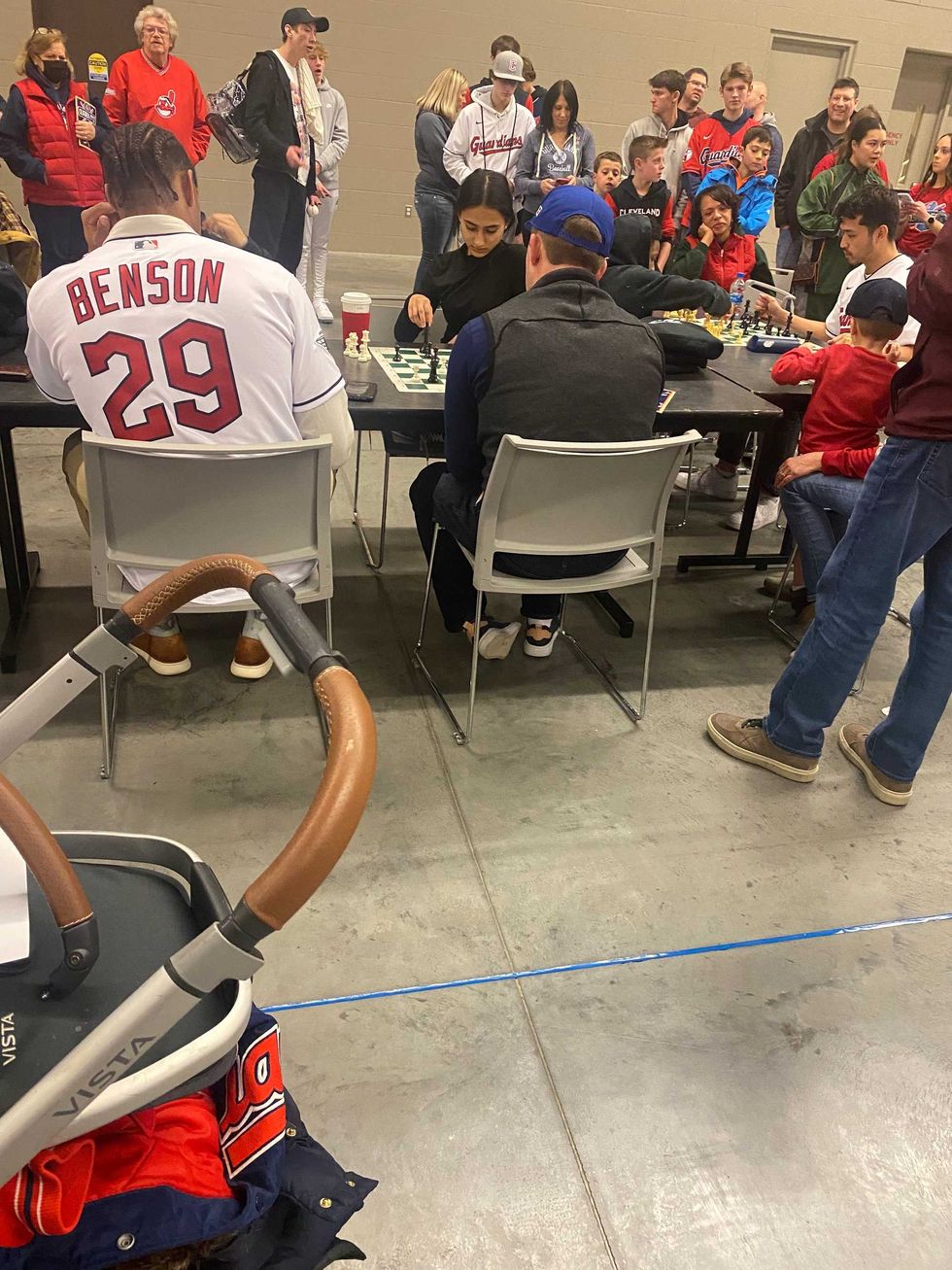 Will Benson and Steven Kwan participating in chess matches