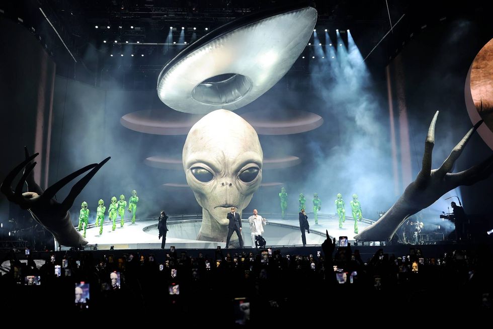 Will Smith and J Balvin perform at the Coachella Stage during the 2024 Coachella Valley Music and Arts Festival at Empire Polo Club on April 14, 2024 in Indio, California.