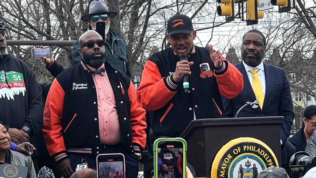 Will Smith speaks to the crowd gathered at the street renaming ceremony for "Will Smith Way."