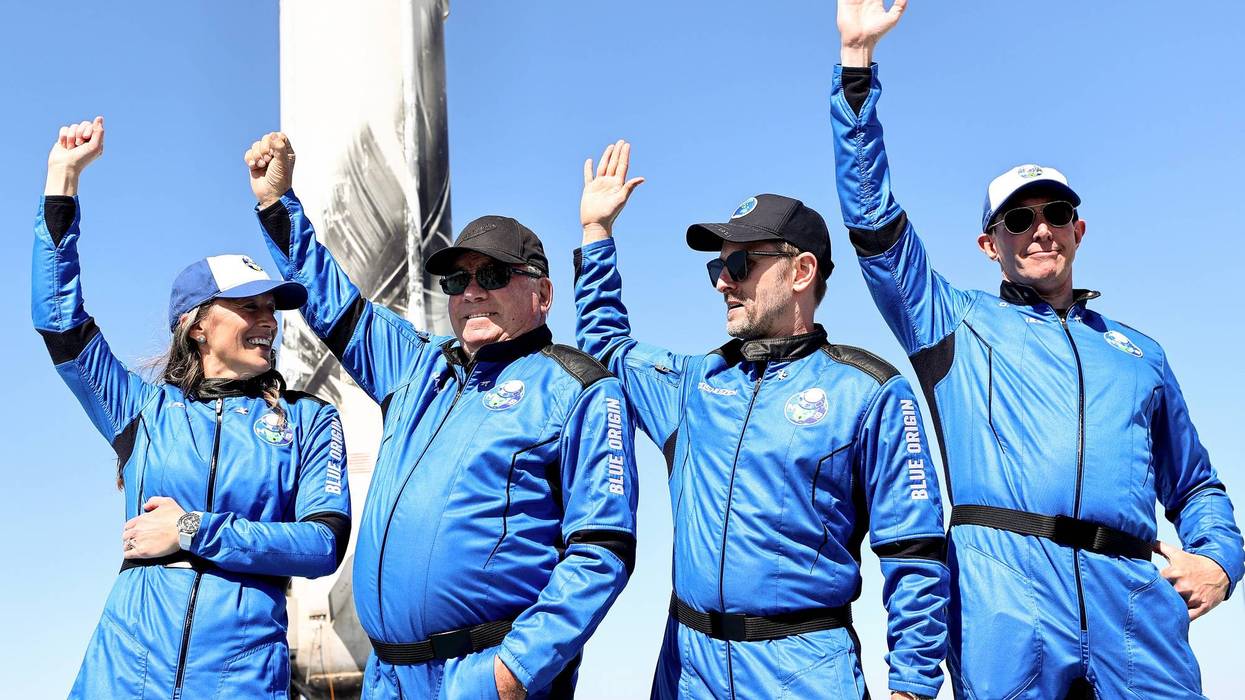 William Shatner and Blue Origin space travelers after their 10-minute flight