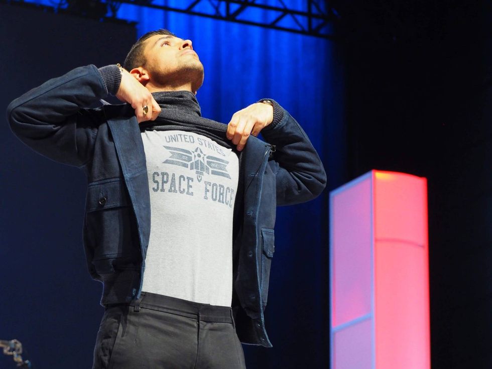 Wilmer Valderrama displays his Space Force shirt