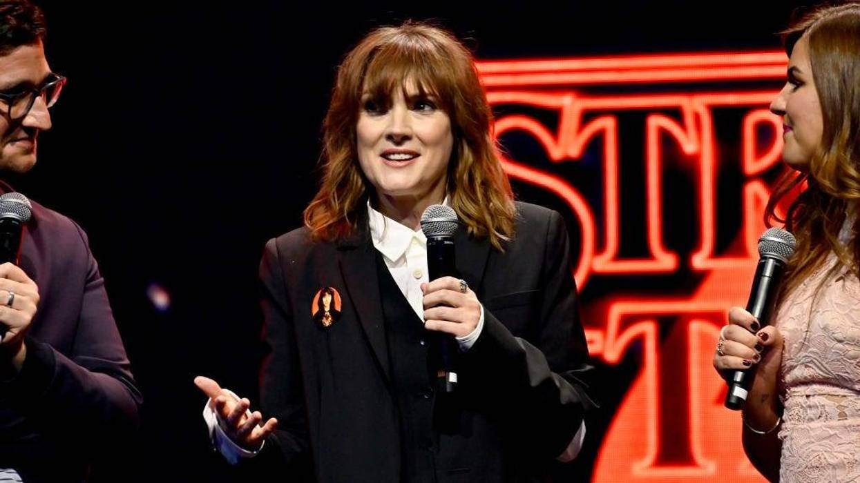 Winona Ryder speaks to fans onstage during Netflix's "Stranger Things" Season 4 New York Premiere at Netflix Brooklyn on May 14, 2022 in Brooklyn, New York