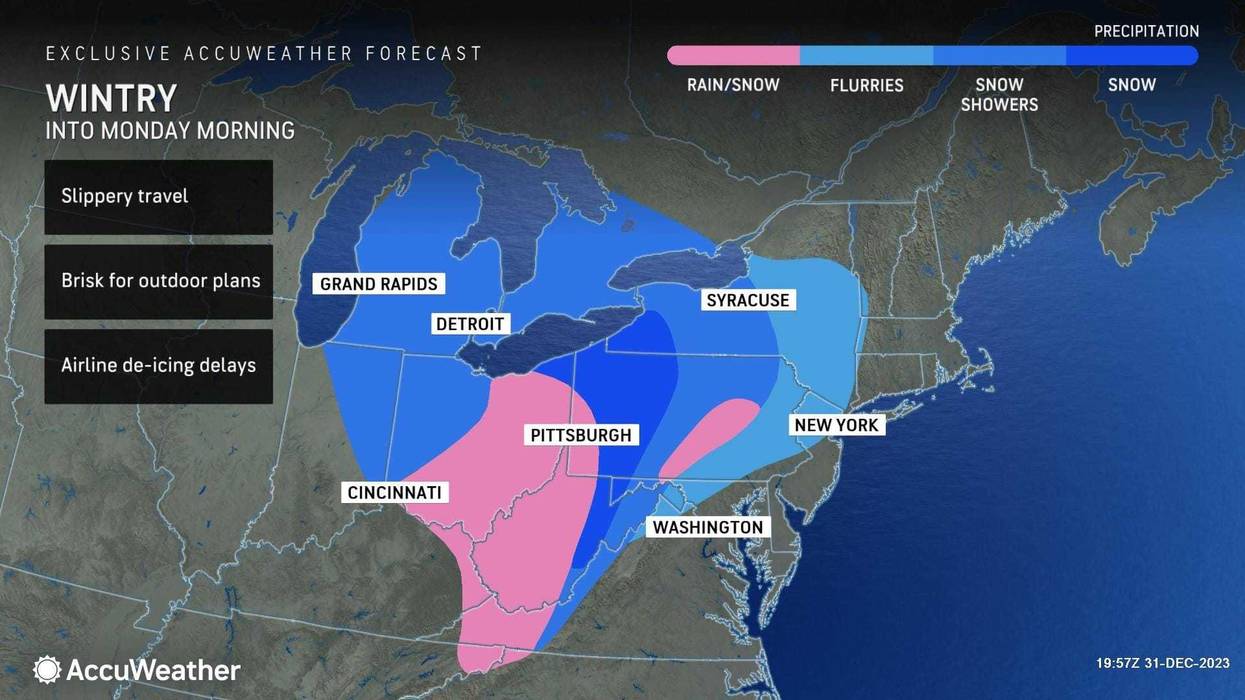 Wintry forecast, into Monday morning