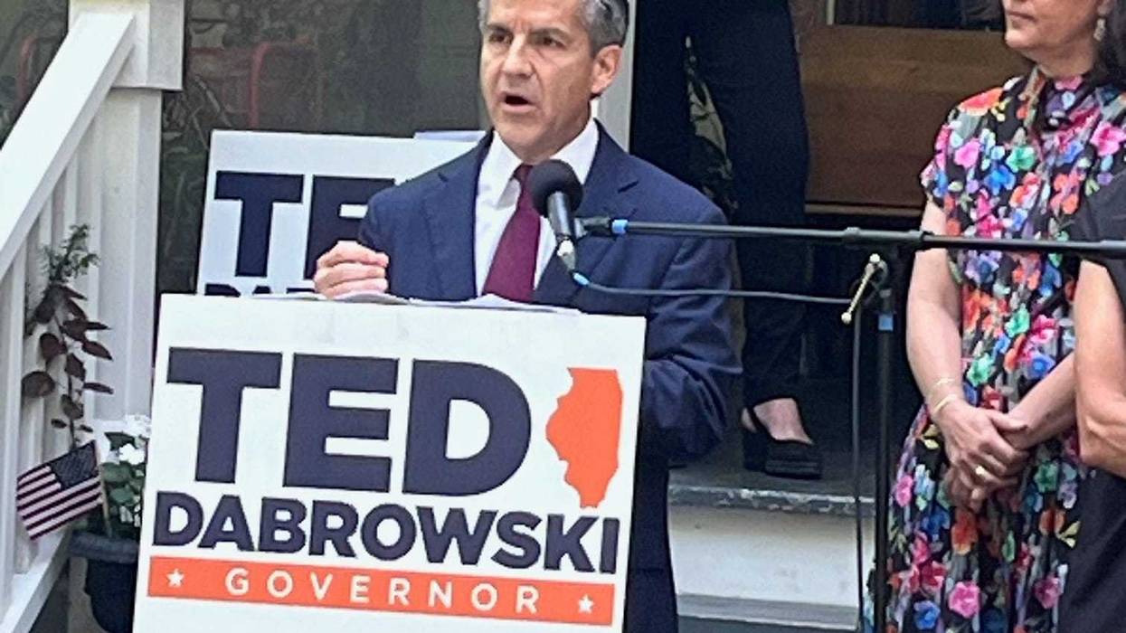 Wirepoints founder Ted Dabrowski announces his campaign for governor during an appearance in Wilmette.