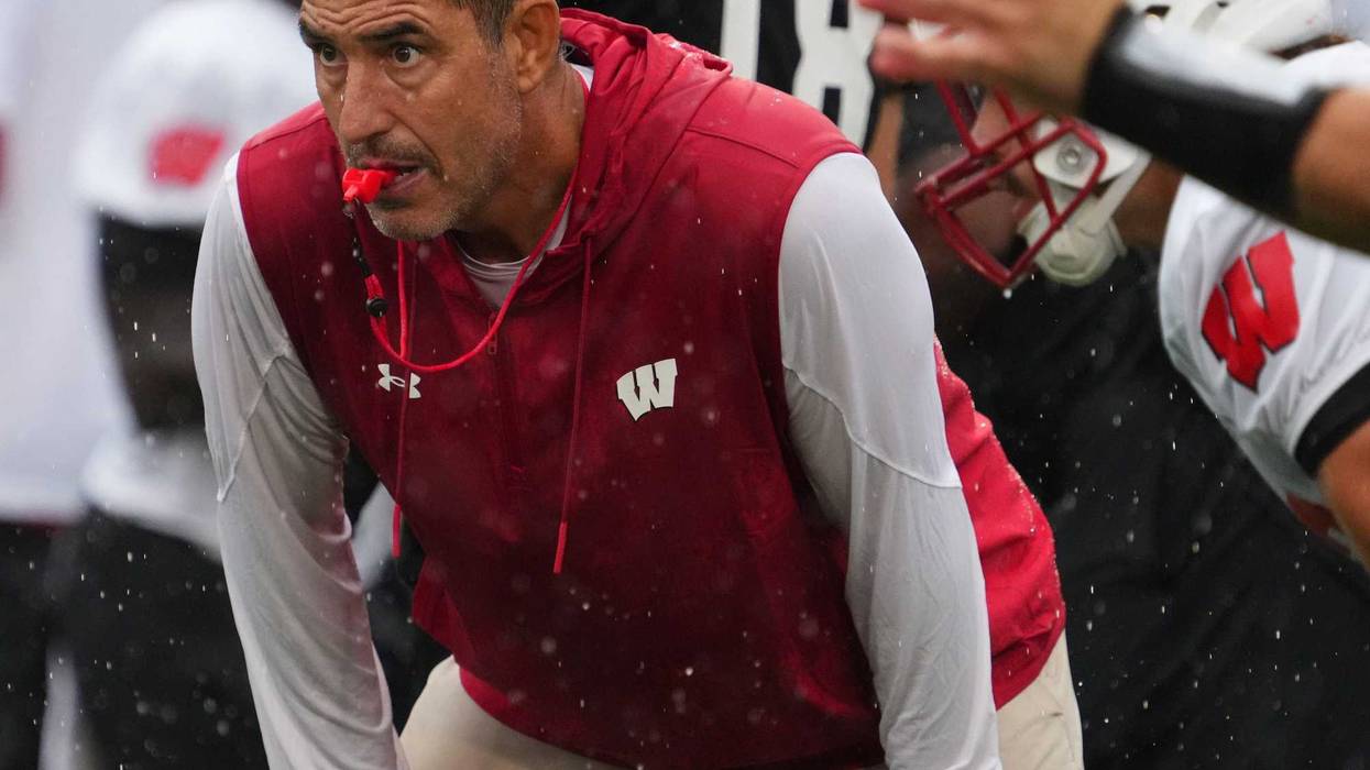Wisconsin football head coach Luke Fickell observes practice Wednesday, July 30, 2025, at Ralph E. Davis Pioneer Stadium in Platteville, Wisconsin.