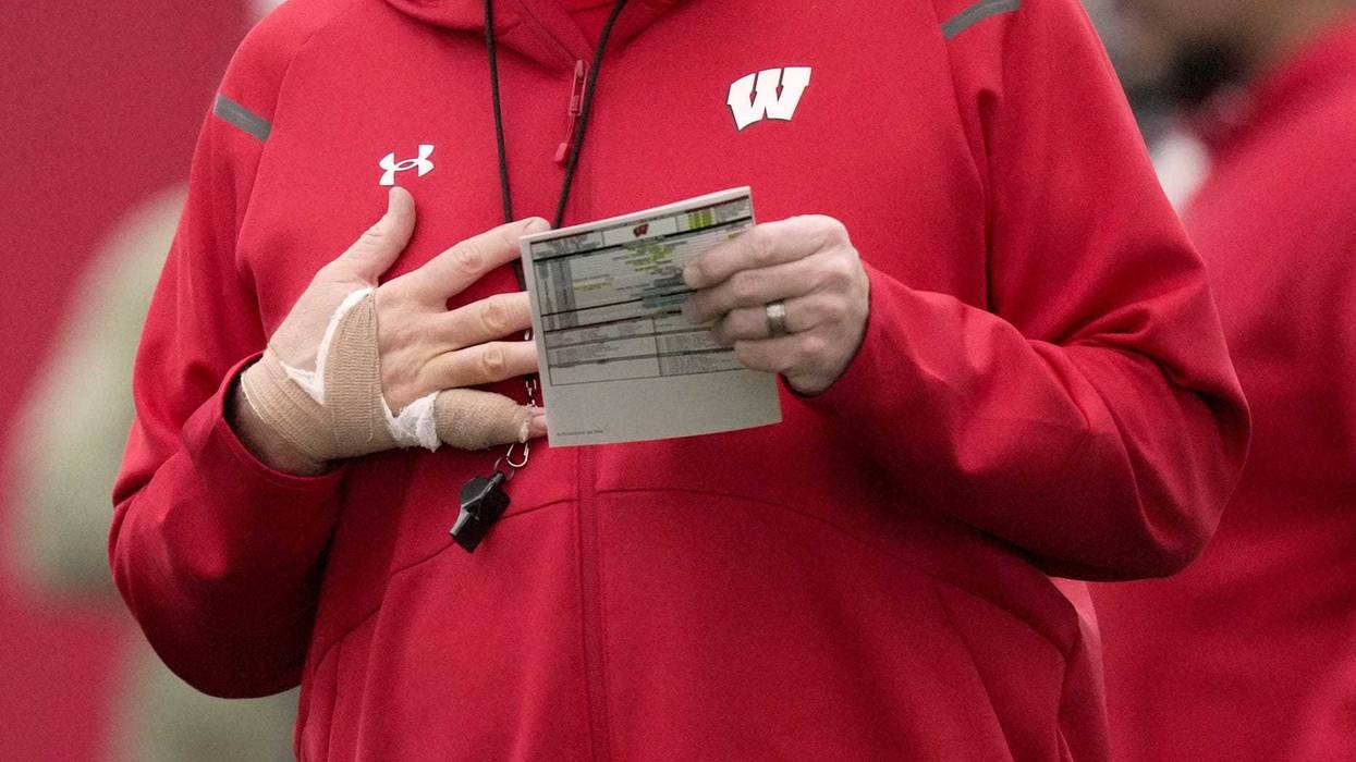 Wisconsin offensive coordinator Jeff Grimes is shown during spring football practice Thursday, April 3, 2025 at the McClain Center in Madison, Wisconsin. Mark Hoffman/Milwaukee Journal Sentinel