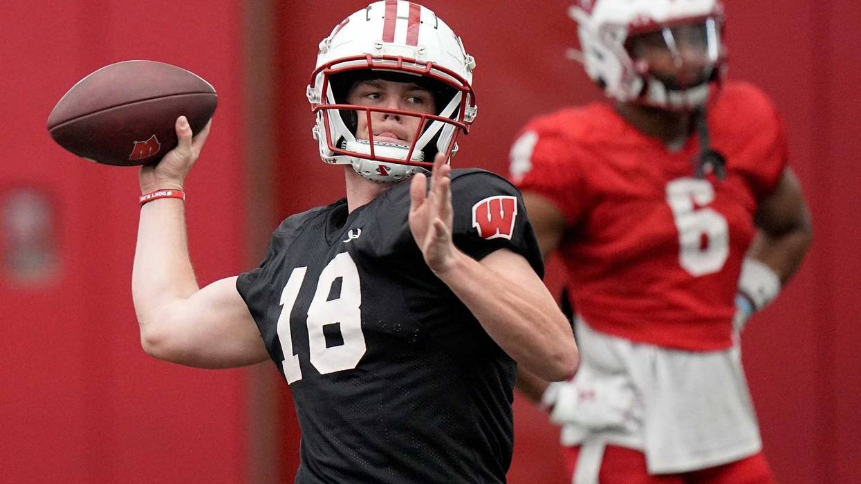 Wisconsin quarterback Braedyn Locke (18) during spring football practice Thursday, April 25, 2024 in Madison, Wisconsin. The Wisconsin Badgers football team plays their season opener against Western Michigan on August 31.Mark Hoffman/Milwaukee Journal Sentinel