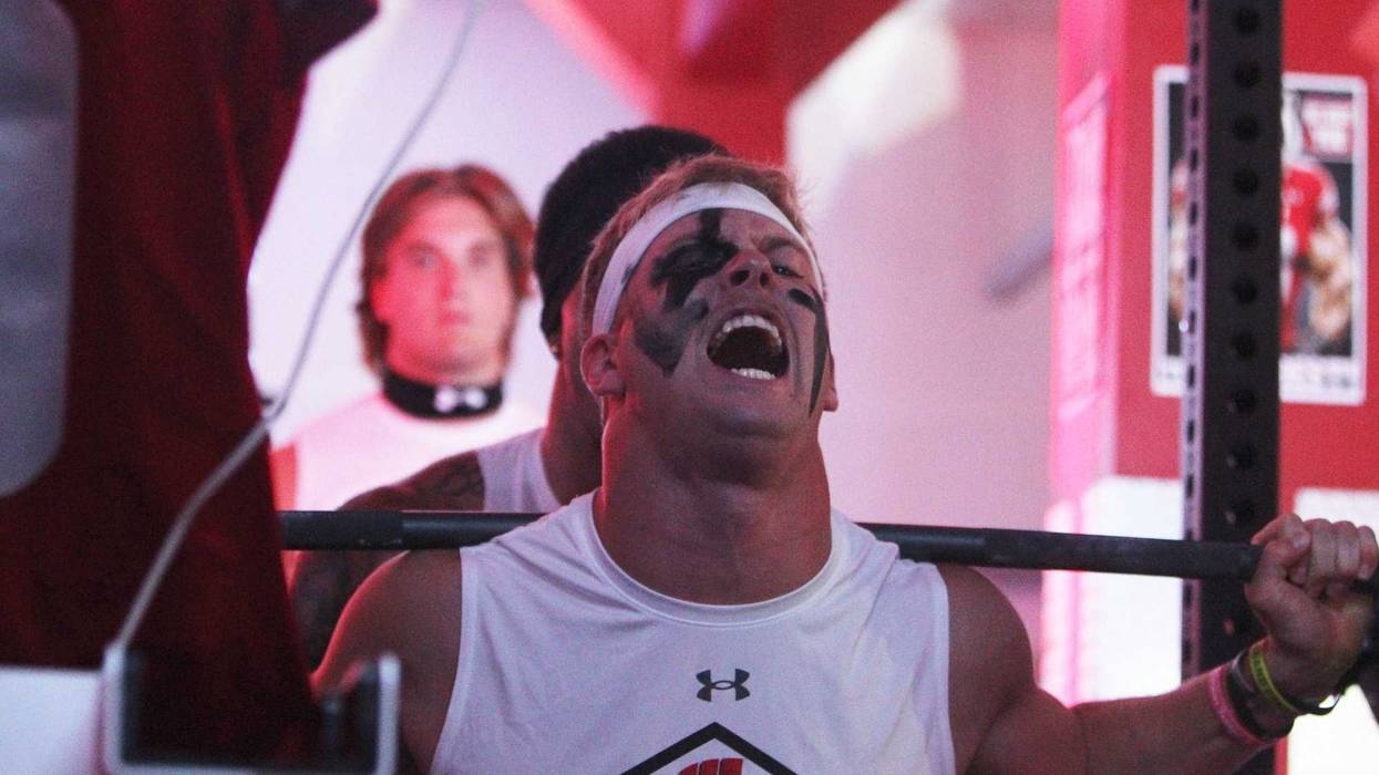 Wisconsin safety Hunter Wohler completes a squat during Squat Fest 2024 on Friday June 28, 2024 at Camp Randall Stadium in Madison, Wisconsin.