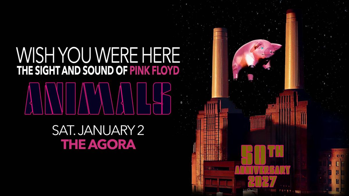 Wish You Were Here Pink Floyd tribute: Animals album art with Battersea Power Station & flying pig.