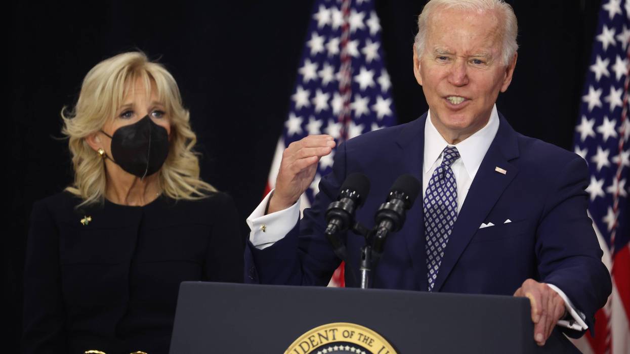 With his wife Jill by his side, US President Joe Biden delivers remarks to guests, most of whom lost a family member in the Tops market shooting, at the Delavan Grider Community Center on May 17, 2022 in Buffalo, New York.