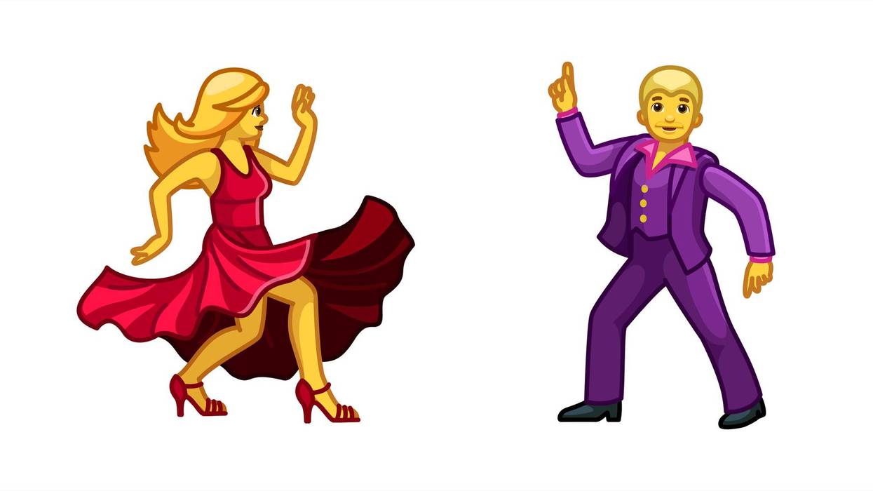 Woman and Man dancing vector emoji Icon.