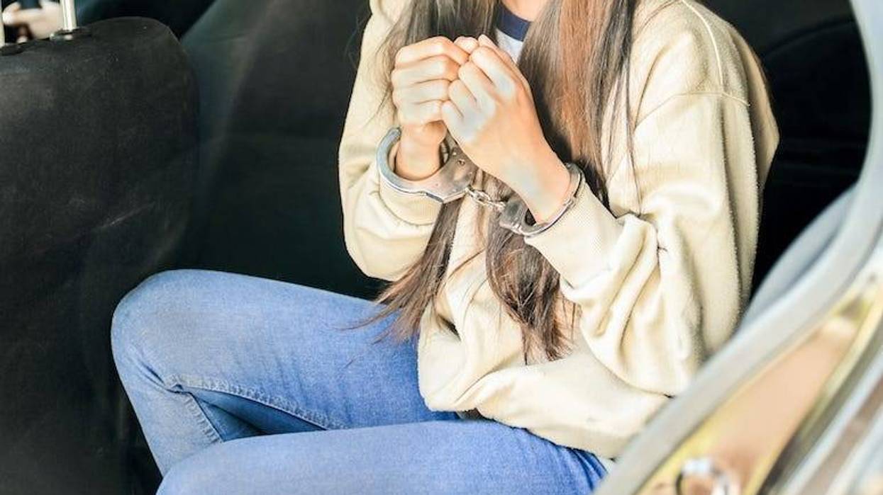 Woman, Arrested, Handcuffs, Sitting, Police Car
