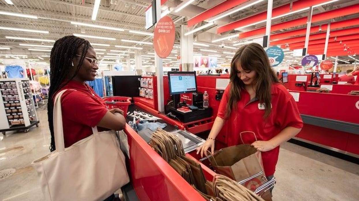 Woman checking out at a Target store