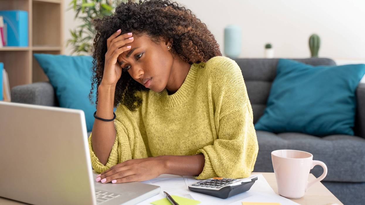 woman looking at computer