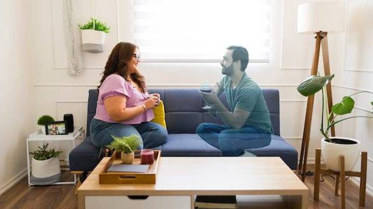 Woman on a date with a virtual man