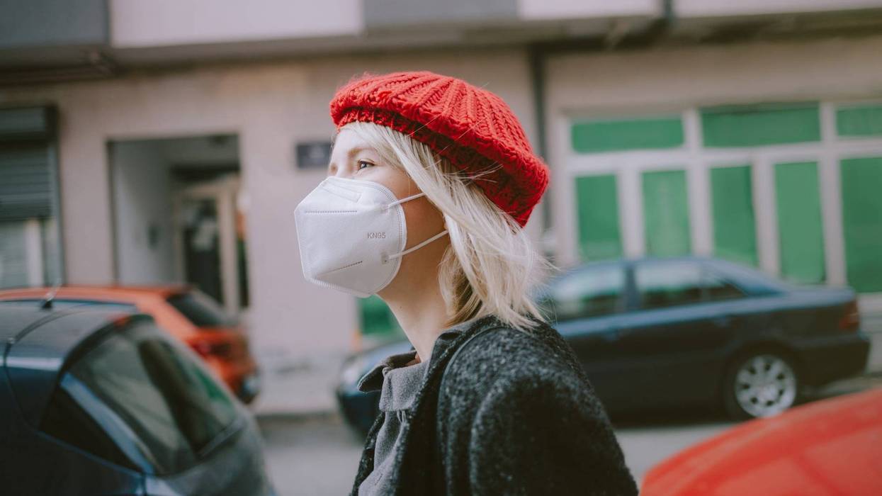 Woman wearing KN95 mask