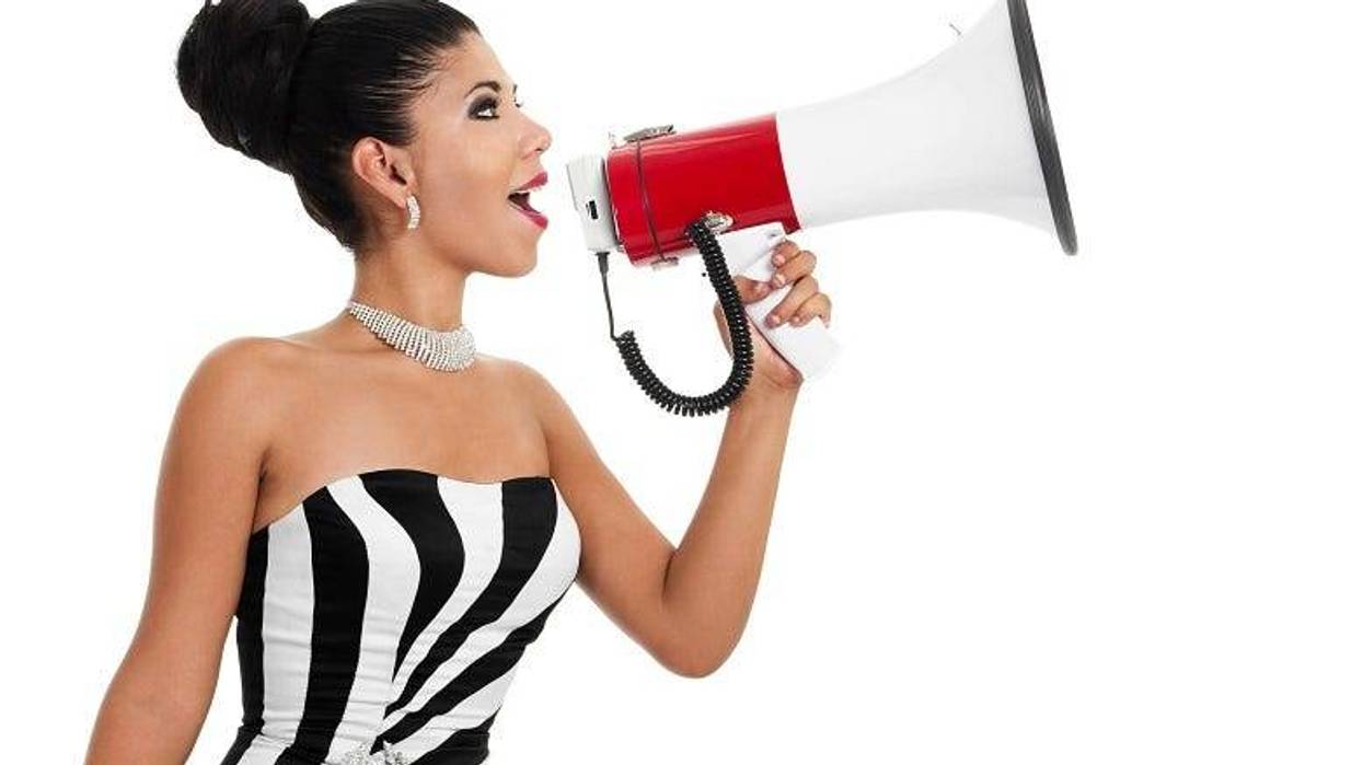 Woman with bullhorn