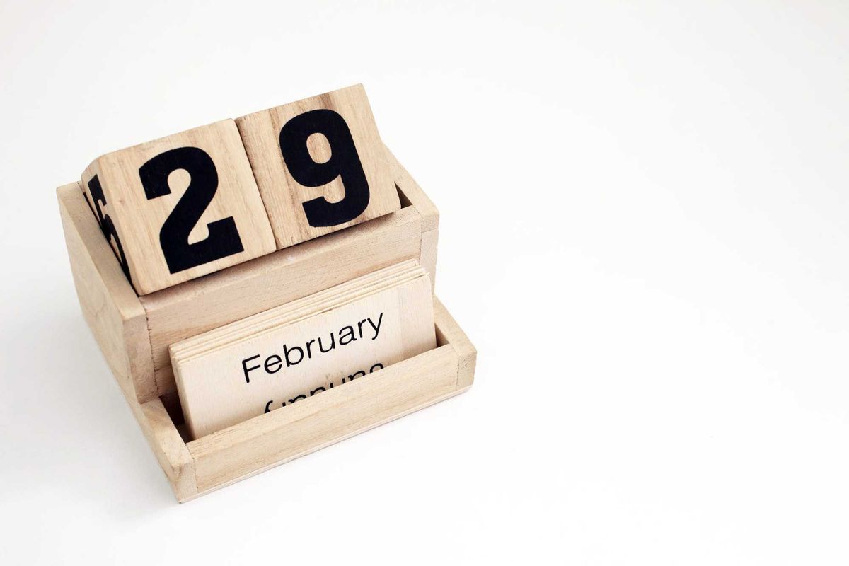 Wooden calendar showing it's Leap Day.