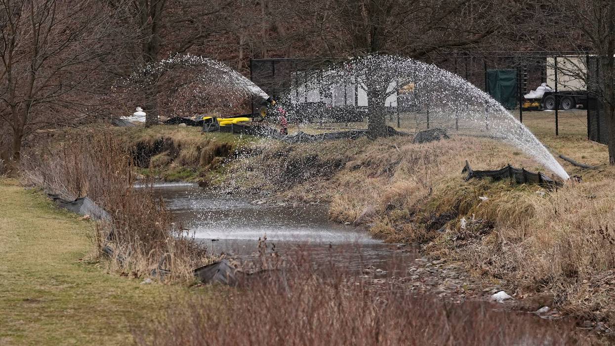 Work continues to clean up the waterways of East Palestine Park following the Norfolk Southern train derailment on Feb. 3.