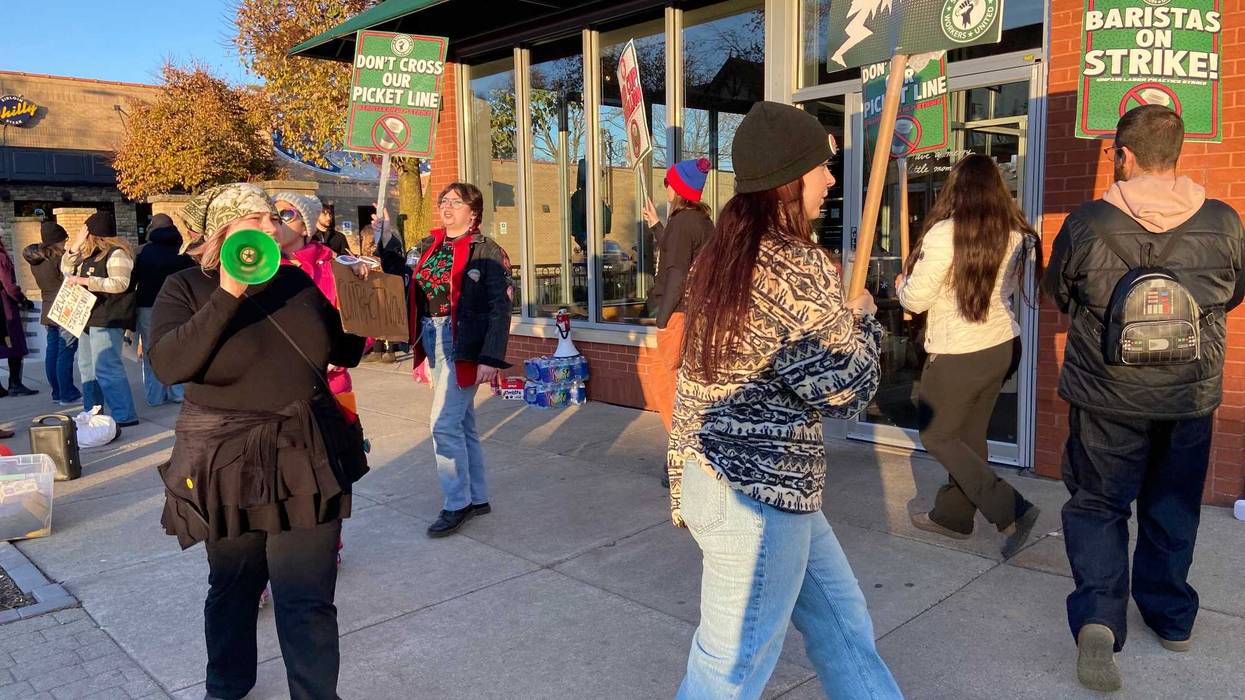 Workers at Starbucks on Elmwood joined a series of rolling protests around the country calling for a fair contract from the coffee giant.