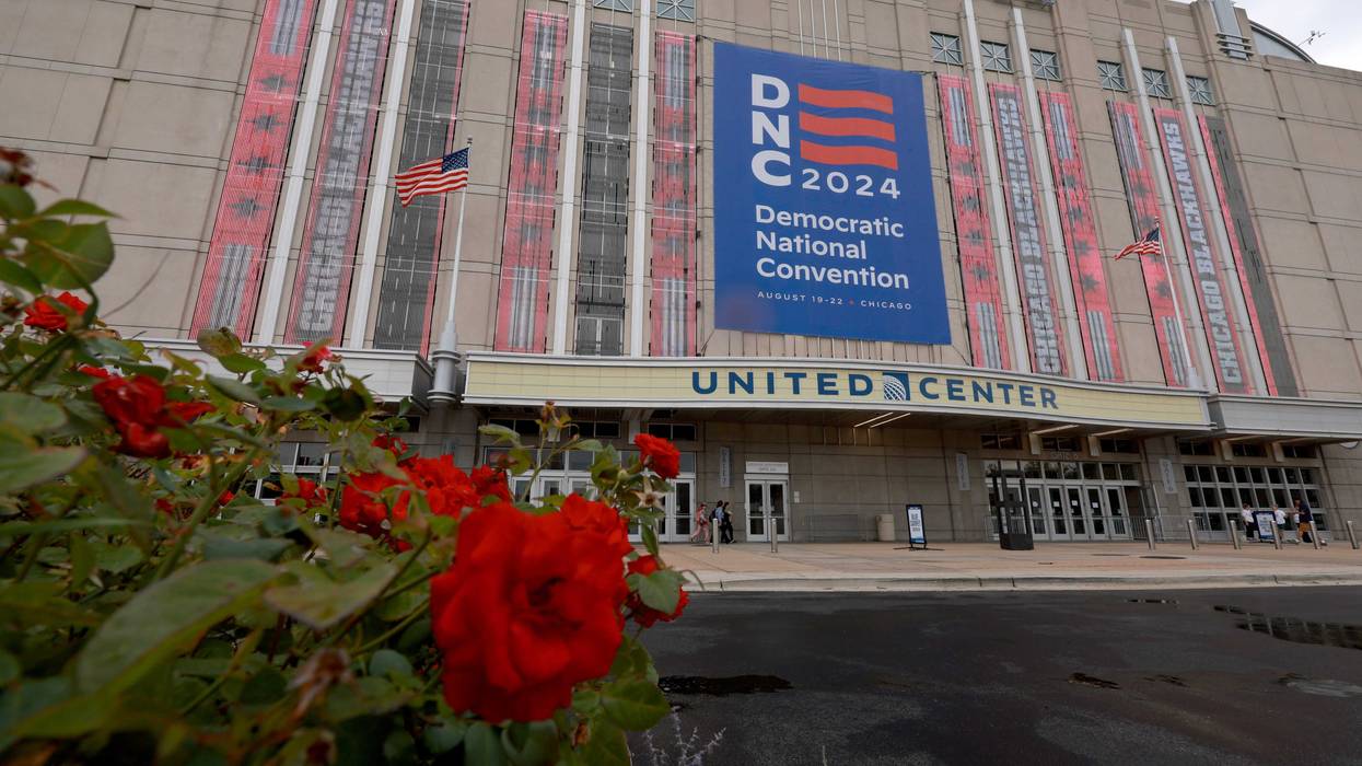 Workers prepare the United Center for the start of the Democratic National Convention (DNC) on August 15, 2024 in Chicago, Illinois. The DNC runs from August 19-22.