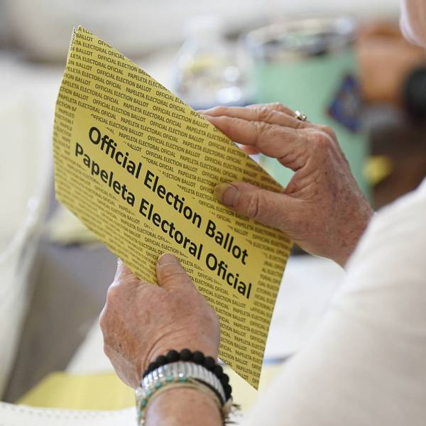 Workers sort mail ballots on primary Election Day 2024 at Northampton County Courthouse in Easton, Pennsylvania.