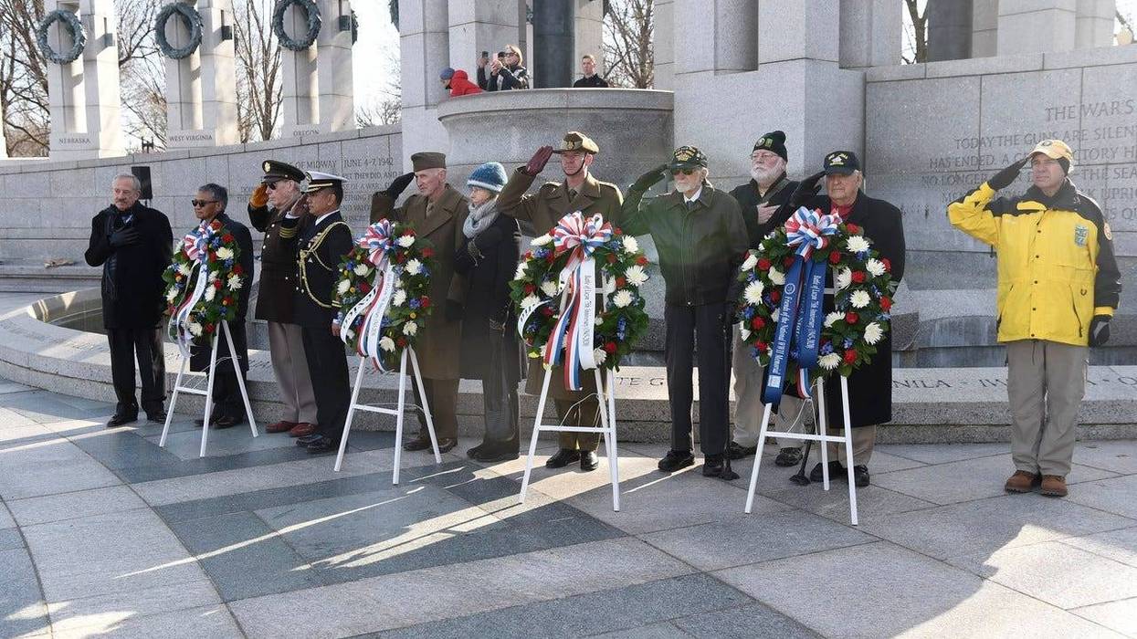 World War II veterans, military attachés from Australia and the Philippines, and civilians laid wreaths at the National World War II Memorial in Washington as part of an event commemorating the 75th anniversary of the Battle of Luzon, Jan. 9, 2020.
