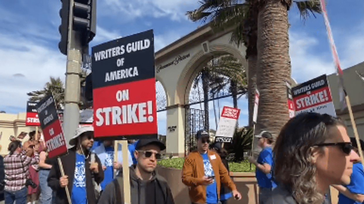 Writers strike enters day two outside Paramount Pictures studio.