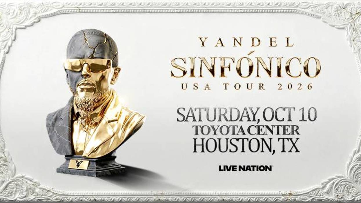 Yandel Sinfónico USA Tour 2026 poster with gold & grey bust. Houston, TX, Oct 10.