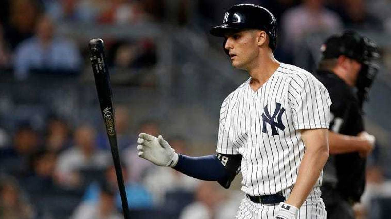 Yankees first baseman Greg Bird reacts after striking out against the Tampa Bay Rays on Aug. 15, 2018, at Yankee Stadium.