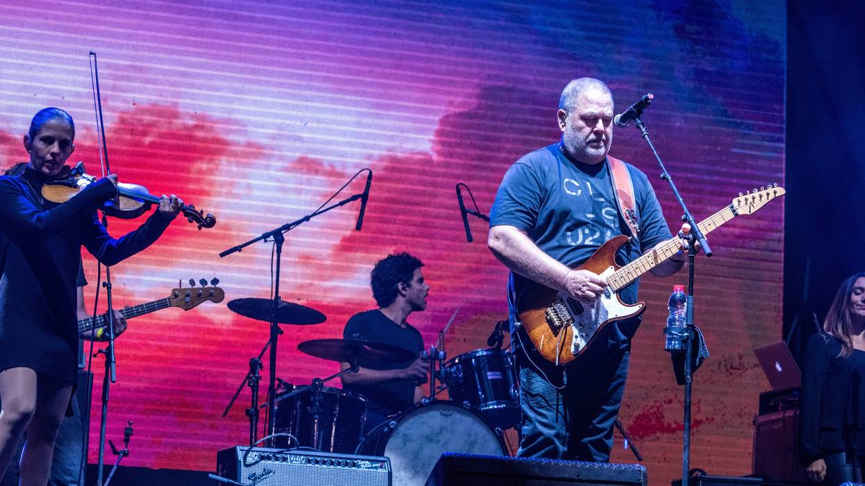 Yehuda Poliker performs at the start of a commemoration of the assassination of Yitzhak Rabin in Tel Aviv-Yafo, Israel, on in 2017.