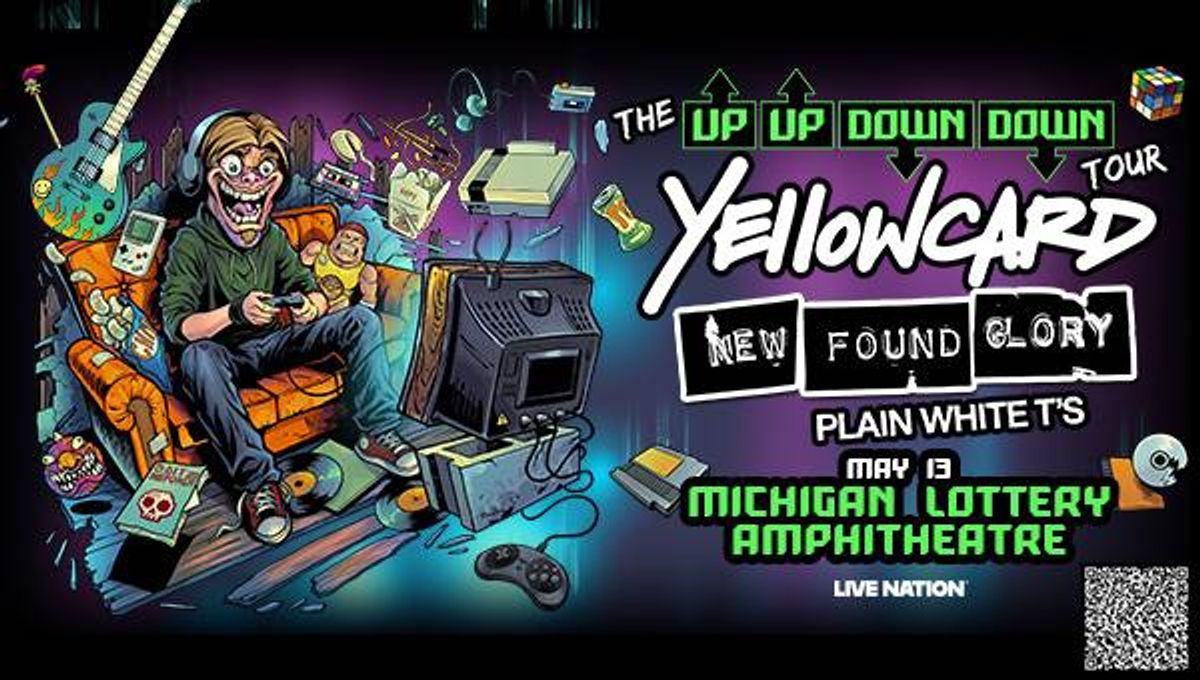 Yellowcard, New Found Glory, Plain White T's Up Up Down Down Tour concert poster with gamer art.