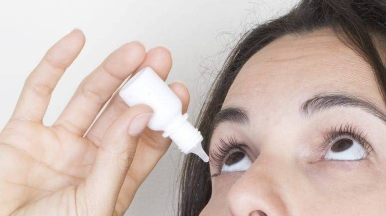 Young Woman, Eye Drops, White Background