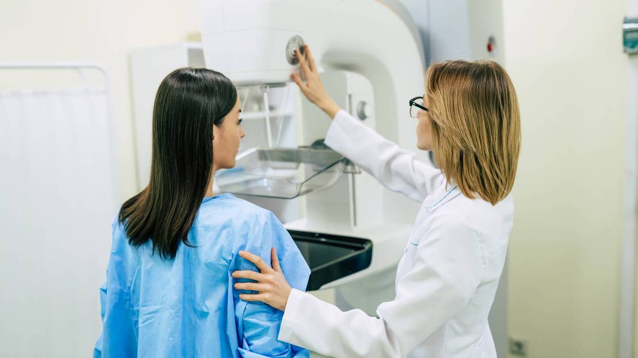 Young woman is having mammography examination at the hospital or private clinic with a professional female doctor.