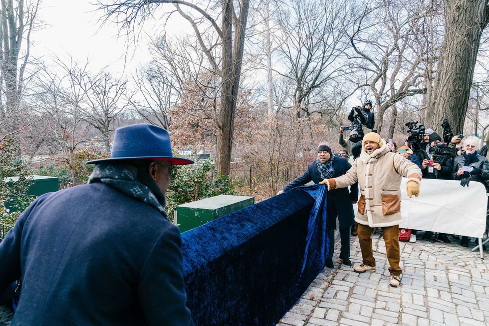 Yusef Salaam, Kevin Richardson and Raymond Santana unveiling entrance sign.