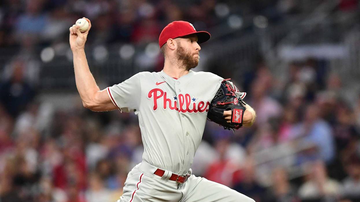 Zack Wheeler of the Philadelphia Phillies pitches against the Atlanta Braves during the first inning at Truist Park on September 28, 2021 in Atlanta, Georgia.